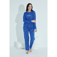 Waynap Kadın Düğmeli Desenli Pijama Takımı Yazılı Waynap 960