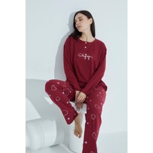 Waynap Kadın Düğmeli Desenli Pijama Takımı Yazılı Waynap 960