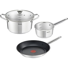 Tefal Simpleo B815S4 Tencere ve Tava Seti, 4 Parça, Paslanmaz Çelik/siyah, 49.1 x 35.3 x 13.3 cm