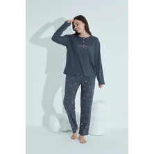 Waynap Kadın Düğmeli Desenli Pijama Takımı Yazılı Waynap 960