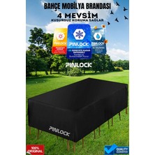 Pinlock Bahçe Mobilya Brandası 200X145X75 cm Masa Sandalye Koruma Örtüsü Kılıf Siyah Su Geçirmez