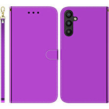 Seashell Digital Samsung Galaxy A34 Için 5g Önce Karşıtı Pu Deri Deri Cüzdan Ayna Benzeri Yüzey Manyetik Toka Stand Flip Strap-Murple ile Telefon Kılıfı (Yurt Dışından)