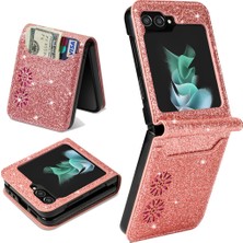 Seashell Digital Samsung Galaxy Z Flip5 Için 5g Pu Deri+Pc Kart Yuvası Lazer Oyma Glittery Yıldızlı Tarz Telefon Golü Telefon Kılıfı (Yurt Dışından)