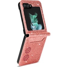 Seashell Digital Samsung Galaxy Z Flip5 Için 5g Pu Deri+Pc Kart Yuvası Lazer Oyma Glittery Yıldızlı Tarz Telefon Golü Telefon Kılıfı (Yurt Dışından)