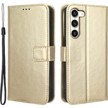 Seashell Digital Samsung Galaxy S23 Çılgın At Dokusu Pu Deri Deri Flip Stand Strap-Gold ile Telefon Kılıfı (Yurt Dışından)