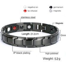 Qiuhong Shop No.21 Boyutu Kadın Erkek Manyetik Sağlık Bilezik Siyah Titanyum Çelik Güç Terapi Mıknatıslar Negatif Iyonlar Germanyum Bilezik (Yurt Dışından)