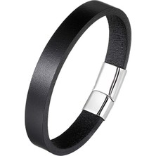 Qiuhong Shop 21CM Tarzı BXG088 Moda Tr Takı Punk Örgülü Hakiki Deri Bileklik Paslanmaz Çelik Bileklik ve Bilezikler Pulseras Hombre cm (Yurt Dışından)