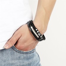 Qiuhong Shop 21CM Tarzı BXG088 Moda Tr Takı Punk Örgülü Hakiki Deri Bileklik Paslanmaz Çelik Bileklik ve Bilezikler Pulseras Hombre cm (Yurt Dışından)