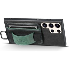 Seashell Digital Samsung Galaxy S23 Ultra Kart Tutucu Deri Kaplamalı Pc+Tpu Kickstand Case ile El Kayış- ile Suteni H13 Telefon Kılıfı (Yurt Dışından)