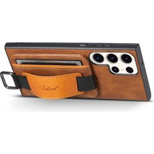 Seashell Digital Samsung Galaxy S23 Ultra Kart Tutucu Deri Kaplamalı Pc+Tpu Kabuk Kickstand Case ile El Kayış- ile Suteni H13 Telefon Kılıfı (Yurt Dışından)