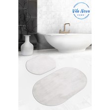 Vila Nova Home 2'li Beyaz Oval Düz Renk Peluş Post Yumuşak Yıkanabilir Banyo Halısı Klozet TAKIMI(100 x 60 cm - 60 x 50 cm)