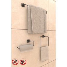 Alper Banyo Jasmin Yapışkanlı Siyah Kare 3'lü Banyo Seti - Kare Havluluk, Solo Havluluk, Uzun Havluluk Banyo Seti