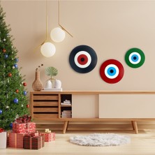 Ennea Art Yılbaşı Dekoru Ahşap Nazar Boncuğu Üçlü Set El Yapımı Duvar Dekoru Hediyelik Eşya 25 - 20- 15 cm