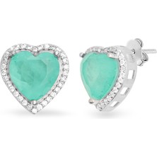 Silveranka 925 Ayar Gümüş Beyaz Taşlı Kalp Küpe