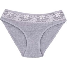 Ceylanoğlu Kadın Likralı Beli Dantelli Bikini Külot C-131 (4 Paket) - C-131 - Gri - ST00276-GRI-5