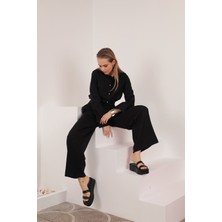 Lody Mood Soft Kumaş Crop Kadın Inci Düğme Detay Gömlek-Siyah