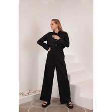 Lody Mood Soft Kumaş Crop Kadın Inci Düğme Detay Gömlek-Siyah