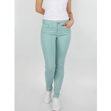 Akşen Giyim Su Yeşili  Likralı Yüksek Bel   Koton Kumaş  Mom Jeans Pantolon