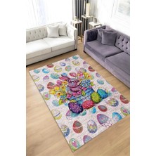 Homshtag Çocuk Odası Halısı Modern Çok Renkli Çocuk Halısı Yumurta Tavşan Figürlü Çocuk Halısı