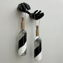 Mes Reves Design Siyah Heykel El Dekorlu Pilli Led Işıklı Siyah Vitray Cam Şarap Şişesi Aplik 2'Li Set Cafe Bahçe Ev Dekoru