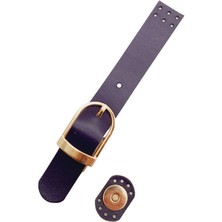 Angel Çanta Aksesuar 18X2.3 cm Mor Renk Gerçek Deri Tokalı Çanta Kapağı Light Gold Metalli