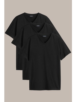 Comeor Erkek Çok Renkli %100 Pamuk T- Shirt Regular Fit Rahat Kesim V Yaka 3'lü Basic Tişört Paketi