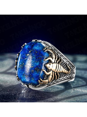 Takılingo 925 Ayar Gümüş Lapis Taşlı Akrep Motifli Erkek Yüzük