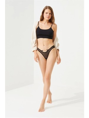 Cottonhill Tüllü Transparan Zincir Detaylı Bayan Brezilyan KÜLOT-6083-SİYAH