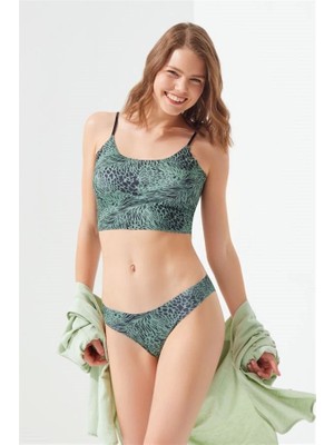 Cottonhill Ayarlanabilir Askılı Lazer Kesim Desenli Crop BÜSTIYER-1753-YEŞİL