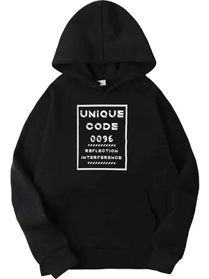 Medinenur Siyah Unique Baskılı Kapüşonlu Sweatshirt