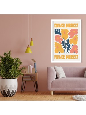 Tekli Ahşap Lamine Çerçeveli Mdf Tablo Flower Market Çiçekler