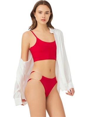 Cottonhill Tüllü Ayarlanabilir Lastikli Brezilya KÜLOT-6016-KIRMIZI