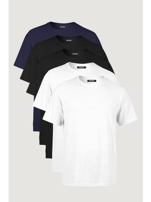 Comeor Erkek Çok Renkli %100 Pamuk T- Shirt Regular Fit Rahat Kesim Bisiklet Yaka 5'li Basic Tişört Paketi
