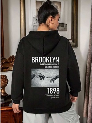 Medinenur Unisex Brokklyn Arka Baskılı Kapüşonşu Sweatshirt