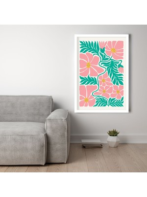 Tekli Ahşap Lamine Çerçeveli Mdf Tablo Pembe Yapraklı Çiçekler