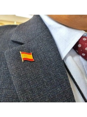 Market66 Ispanya Spain Bayrağı Iğneli Ufak Yaka Rozeti Altın Kaplama Zeminli Bayrak Rozet