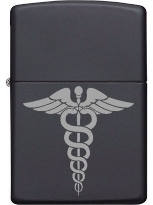 Market66 Çift Yılan Tıp Teknisyeni Doktor Sağlık Rozet Lazer Silinmez Resimli Benzinli Çakmak Hediyelik