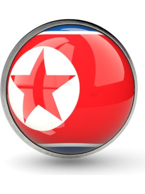 Market66 Kuzey Kore Yaka Rozeti North Korea Bayrağı Rozet Yuvarlak Paslanmaz Çelik
