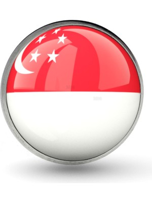 Market66 Singapur Rozeti Sigapur Singapore Bayrağı Yaka Çelik Rozet Yuvarlak 3D Pin