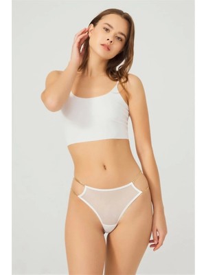 Cottonhill Tüllü Ayarlanabilir Lastikli Brezilya KÜLOT-6016-EKRU