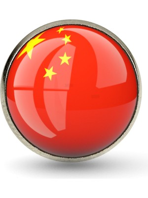 Market66 Çin Rozeti China Bayrağı Yaka Rozet Paslanmaz Çelik 3D Camlı