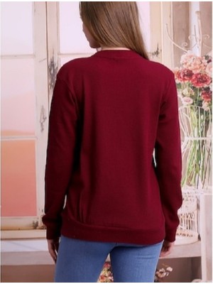 10 & Bir Kadın Bordo Bisiklet Yaka Pamuk Sweatshirt