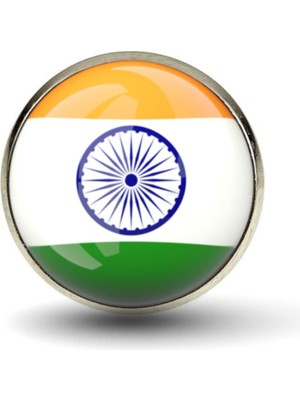Market66 Hindistan Yaka Rozeti India Bayrağı Yuvarlak Çelik Iğneli Camlı Rozet