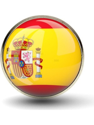 Market66 Ispanya Rozeti Spain Ülke Bayrağı Paslanmaz Çelik 3D Camlı Rozet