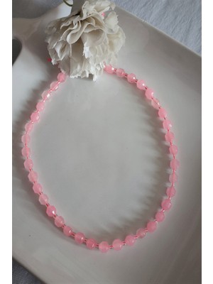 Bade Accessories Çokgen Pembe Kuvars Doğaltaş Kolye