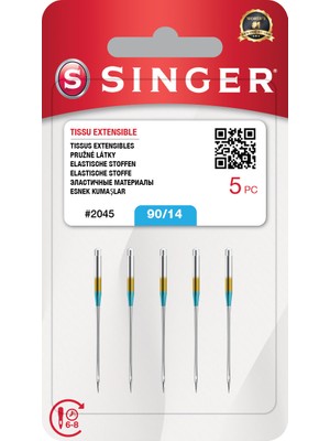 Singer 14 Numara Penye,Jarse Esnek kumaş İğnesi 2045 Kodlu (5'li Blister)