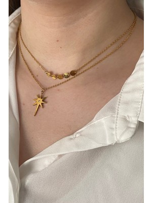 Goccias Kuzey Yıldızı Çift Zincir Çelik Kolye