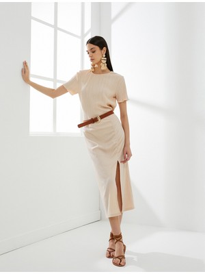 Koton Midi Etek Drapeli Yırtmaç Detaylı Yüksek Bel