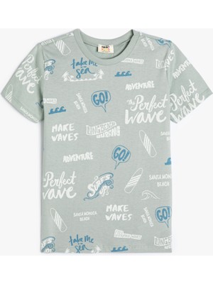 Koton Tişört Sörf Baskılı Kısa Kollu Bisiklet Yaka Pamuklu