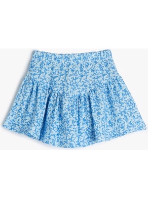 Koton Çiçekli Etek Beli Lastikli Pliseli Dokulu